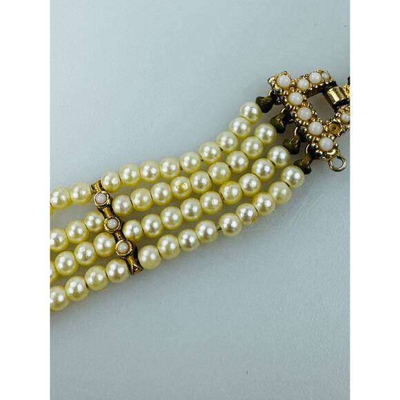Vintage Small Faux Pearl 4 Strand Bracelet with Clasp - Picture 9 of 11